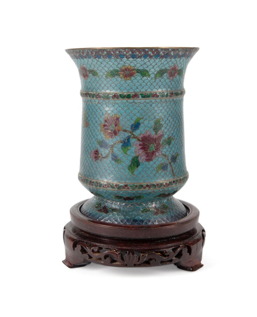 CHINESE PLIQUE A JOUR FLORAL VASE W/ STAND (1 of 5)
