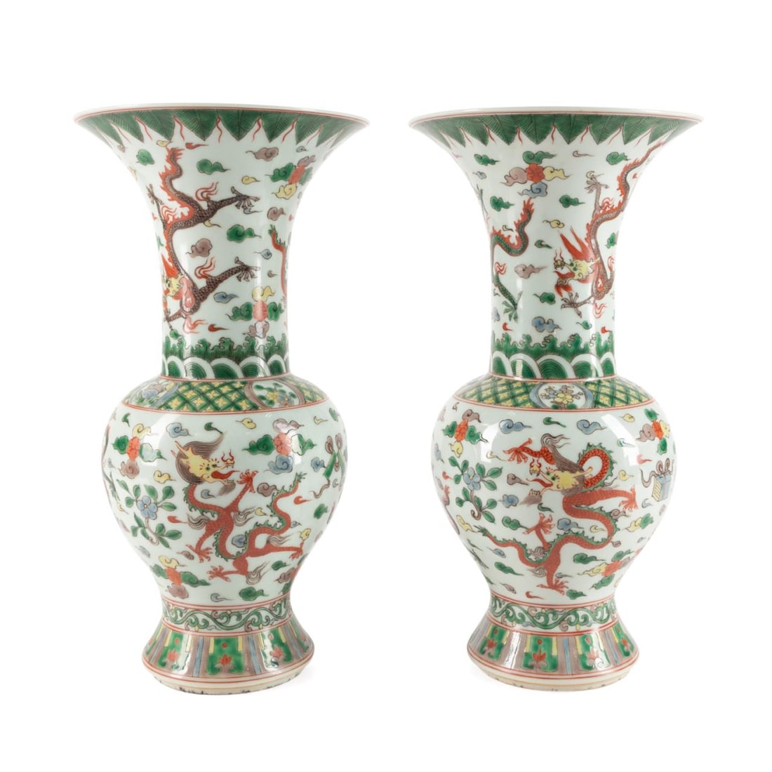 PAIR CHINESE FAMILLE VERTE PHOENIX TAIL VASES (1 of 8)