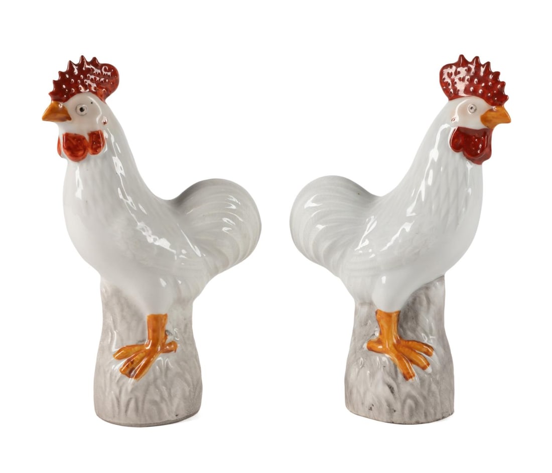 PAIR SMALL WHITE CHINESE EXPORT ROOSTERS (1 of 6)