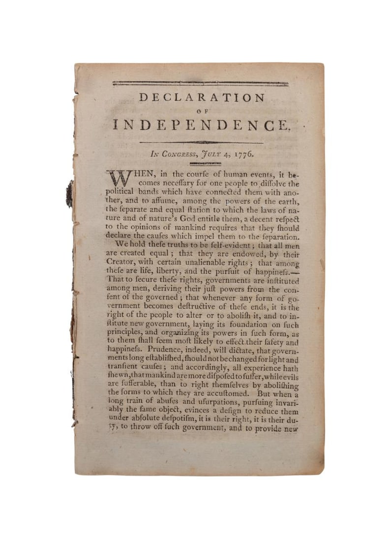 DECLARATION OF INDEPENDENCE, RICHARD FOLWELL, 1796 (1 of 3)
