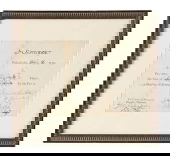 PENNSYLVANIA CONVENTION, SIGNED PAY DOCUMENT, 1790: Here is a fully endorsed pay document for Thomas Ball who was a delegate from Chester County, Pennsylvania, to the state of Pennsylvania constitutional convention held in Philadelphia. This document i