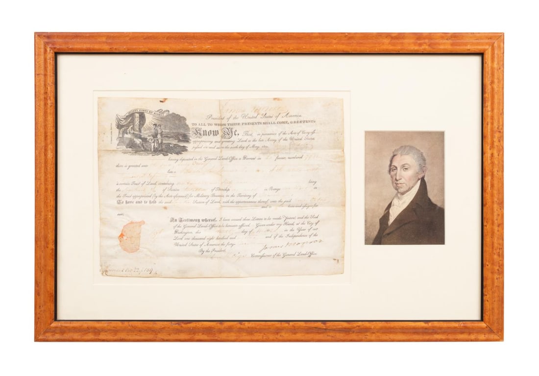JAMES MONROE SIGNED LAND GRANT, 1818 (1 of 4)