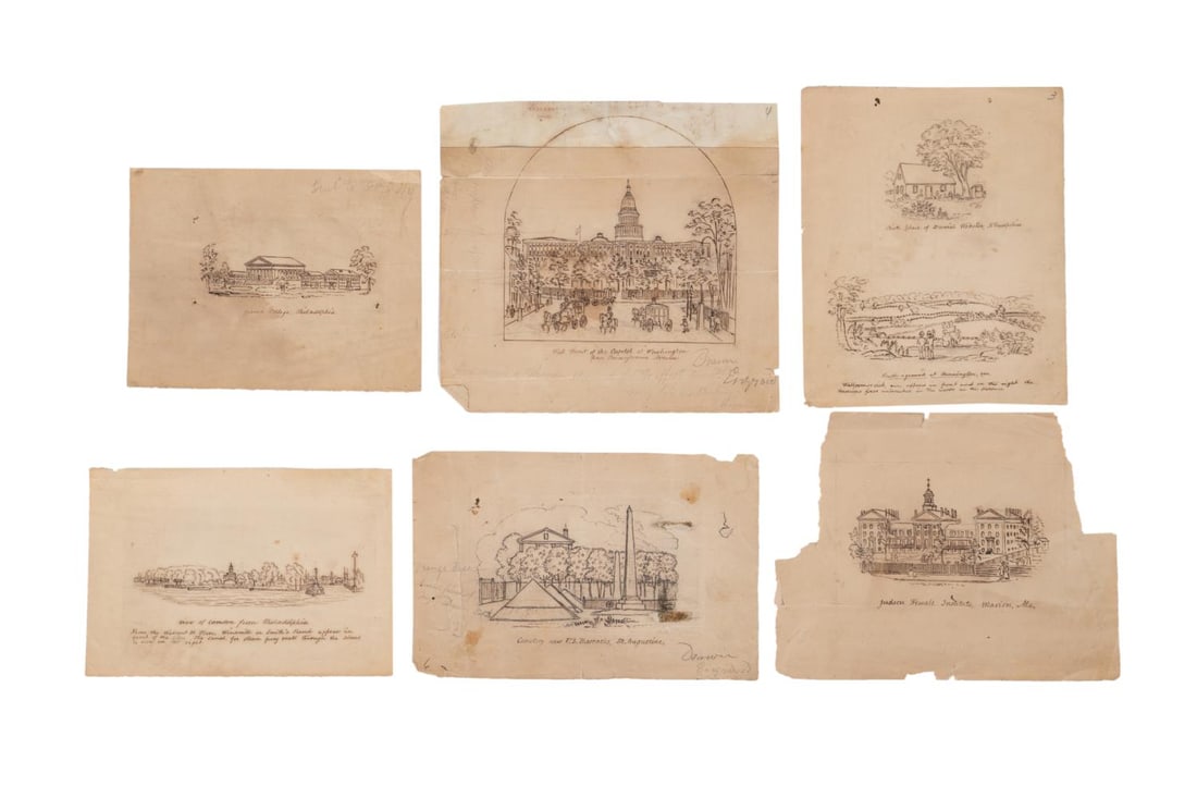 6PCS INK DRAWINGS OF HISTORIC US LOCATIONS (1 of 4)