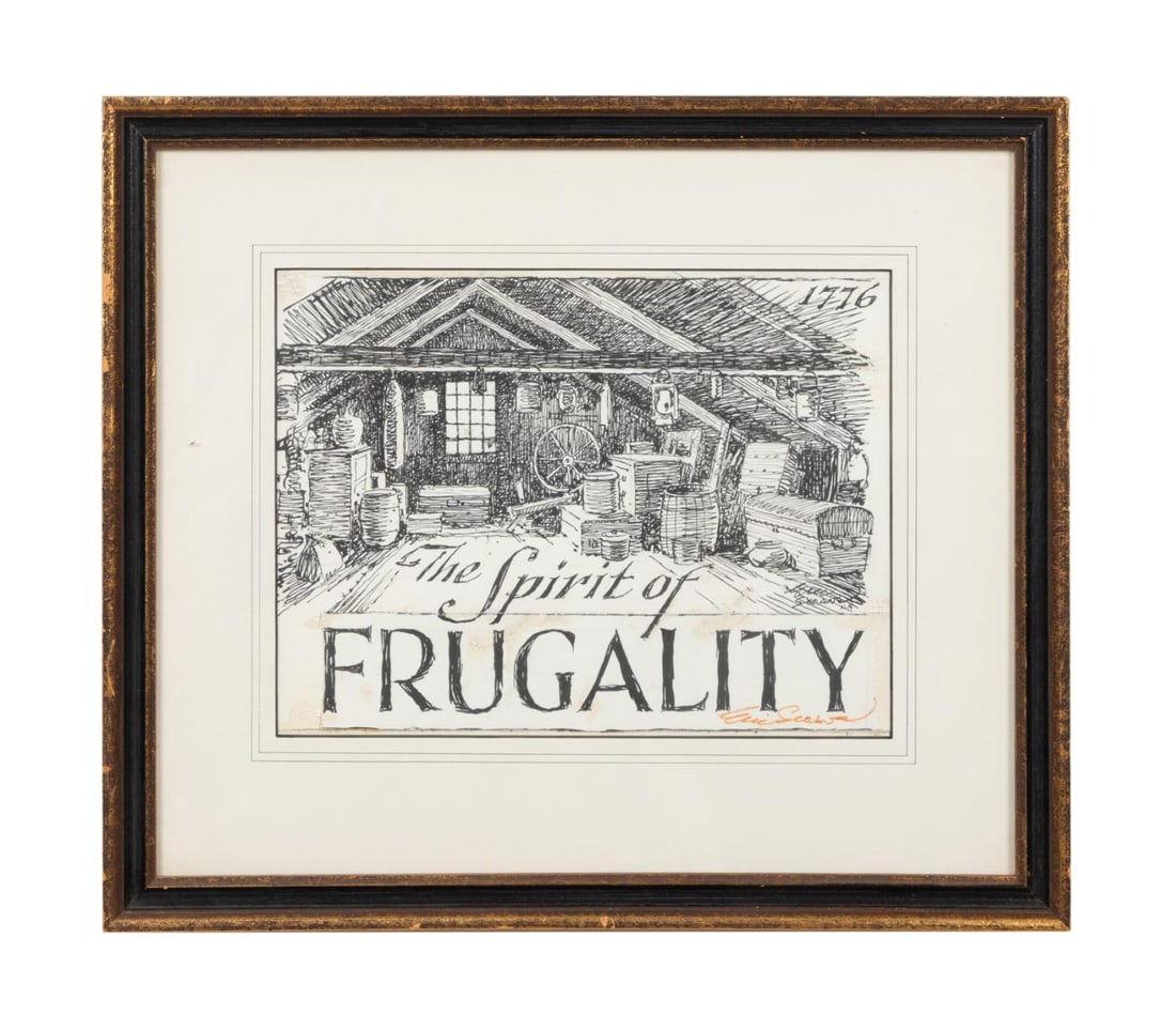 ERIC SLOANE, THE SPIRIT OF FRUGALITY, PEN AND INK (1 of 4)