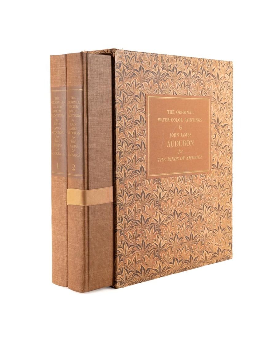 2VOL J.J. AUDUBON BIRDS OF AMERICA, 1966: 2vol. John James Audubon The Original Watercolor Paintings for Birds of America. Published 1966 by American Heritage. Books have a tan cloth binding and come in a patterned slipcase. Large 4to.