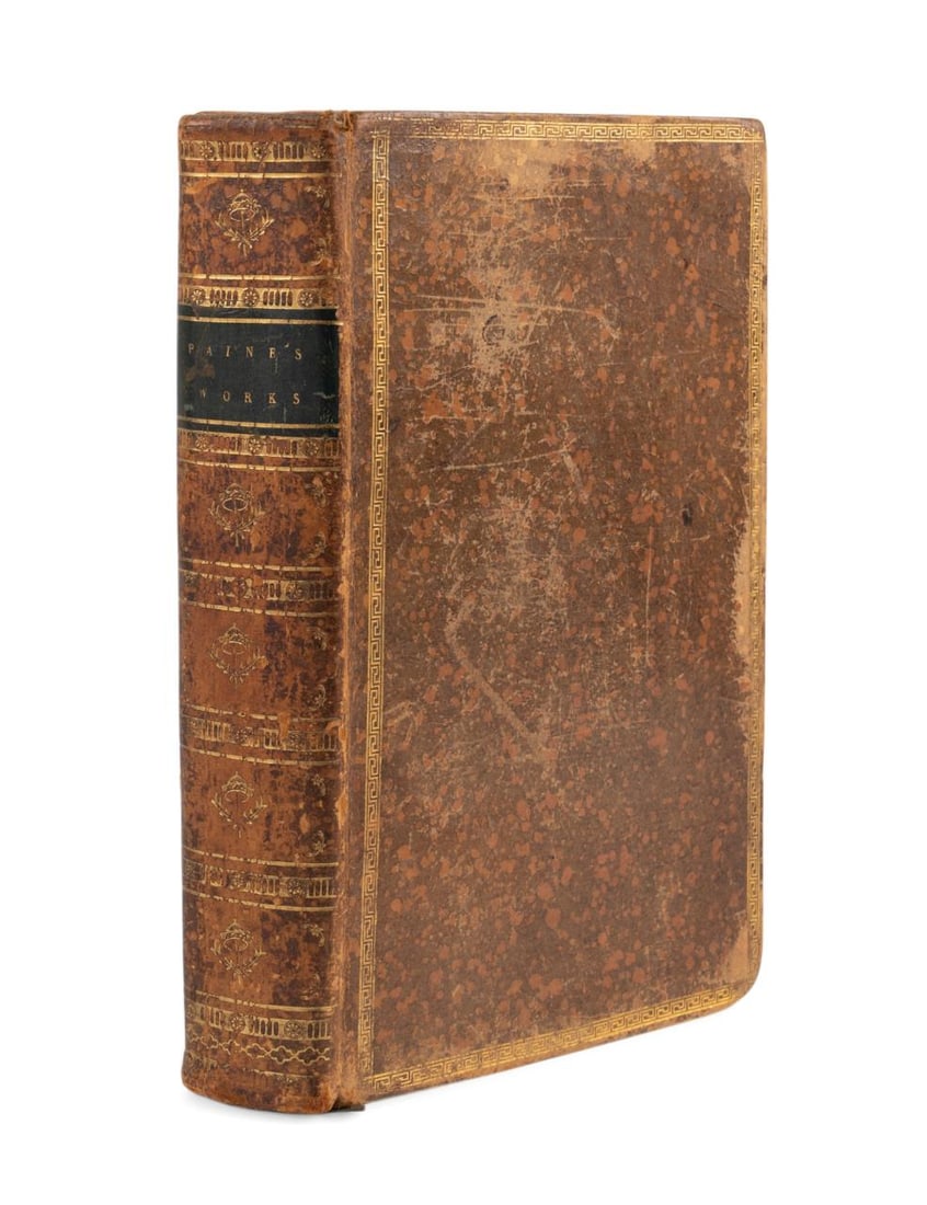 THOMAS PAINE, WRITINGS INCLUDING COMMON SENSE: Leather bound sammelband containing works by Thomas Paine. Many works published at different times have been collected into one volume. Book is fully bound in leather with gilt titling and decoration.