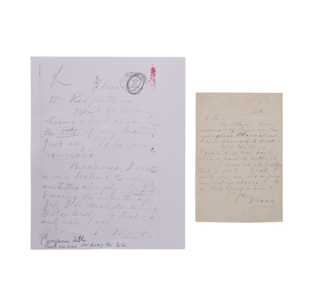 MARK TWAIN LETTER TO BOSTON LYCEUM BUREAU, 1871 (1 of 4)