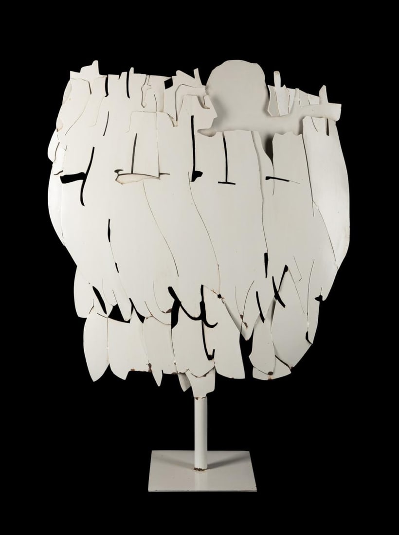 PIETRO CONSAGRA 'FERRO TRASPARENTE BIANCO', 1966: Pietro Consagra (Italian 1920-2005), 'Ferro Trasparente Bianco' - 1966, painted iron, signed and dated to the base. Approximate Dimensions: h. 27.25", w. 20", d. 7".