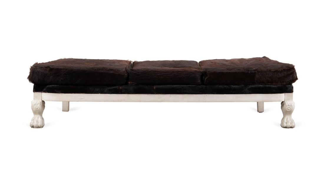 SERGE ROCHE WHITEWASHED HIDE BENCH, C. 1937 (1 of 9)