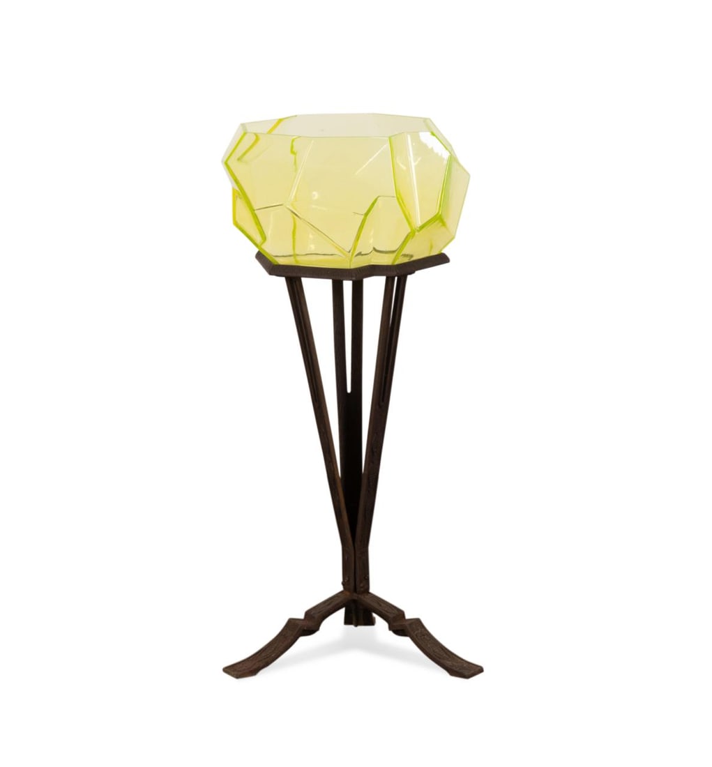 RUBA ROMBIC VASELINE GLASS FISH BOWL ON STAND (1 of 9)