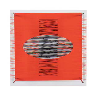 JESUS R. SOTO 'OVALO EN EL ROJO,' OP ART: Jesus Rafael Soto (Venezuelan/French 1923-2005), 'Ovalo En El Rojo', (Oval in the Red), 1979, from the Sintesis series, silkscreen on acrylic sheet with chromed metal, titled, signed, and editioned