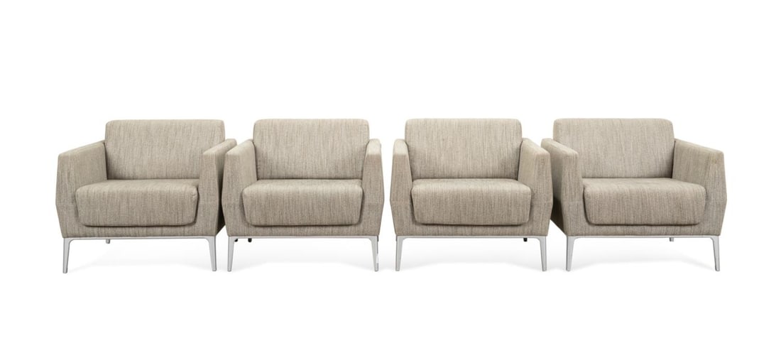 FOUR STEELCASE LOW-SLUNG UPHOLSTERED ARMCHAIRS (1 of 5)