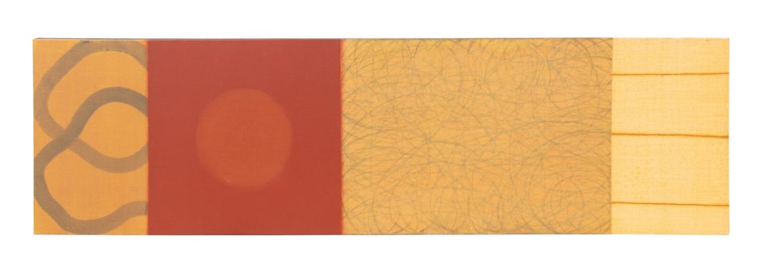 DAVID SHAPIRO 'ORIGIN AND RETURN 29' ACRYLIC 2000: David Shapiro (American 1944-2014), 'Origin and Return 29', acrylic on canvas, 2000, depicting four separate abstract shapes and designs, signed, dated and titled en verso, unframed, having a Lowe Gal