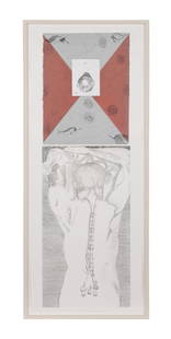 FRANCESCO CLEMENTE, "TELEMONE #1" FIGURAL ETCHING: Francesco Clemente (Italian b. 1952), 'This side up / Telemone No. 1' 1981,red and white etching on paper, pencil signed and editioned T.P. to lower left, framed. Approximate Dimensions: paper h. 62",