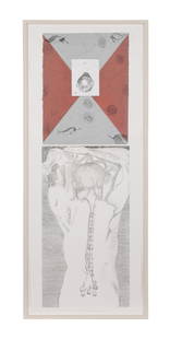 FRANCESCO CLEMENTE, "TELEMONE #1" FIGURAL ETCHING: Francesco Clemente (Italian b. 1952), 'This side up / Telemone No. 1' 1981,red and white etching on paper, pencil signed and editioned T.P. to lower left, framed. Approximate Dimensions: paper h.