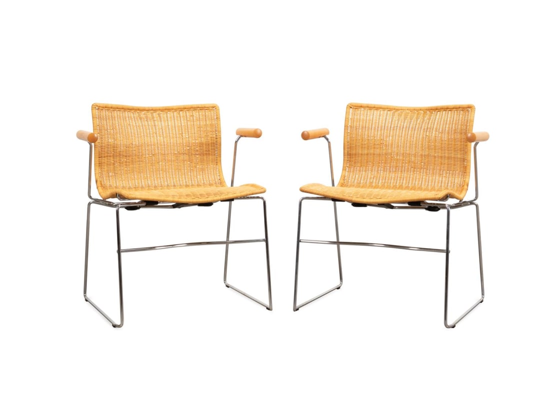 PAIR, KNOLL HANDKERCHIEF RATTAN ARMCHAIRS, 1995 (1 of 8)