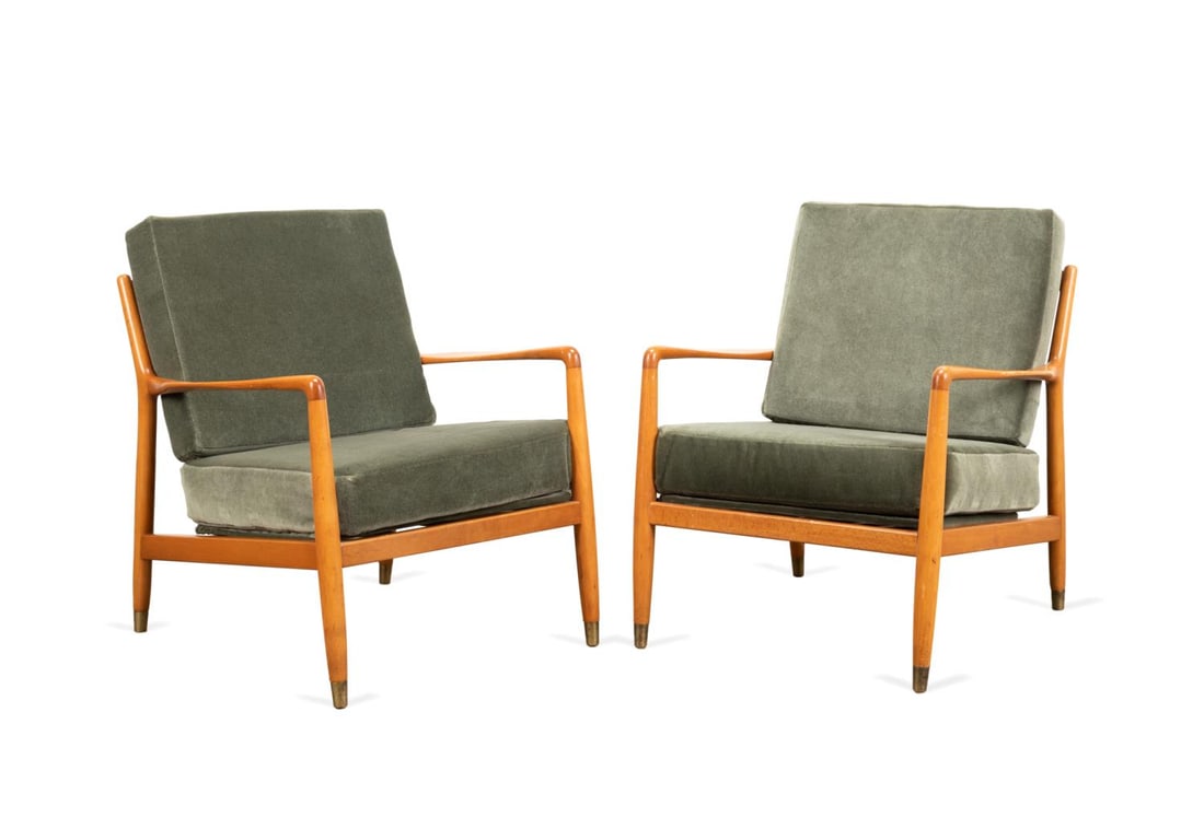 PR MCM FOLKE OHLSSON TEAK & GREEN MOHAIR ARMCHAIRS (1 of 9)