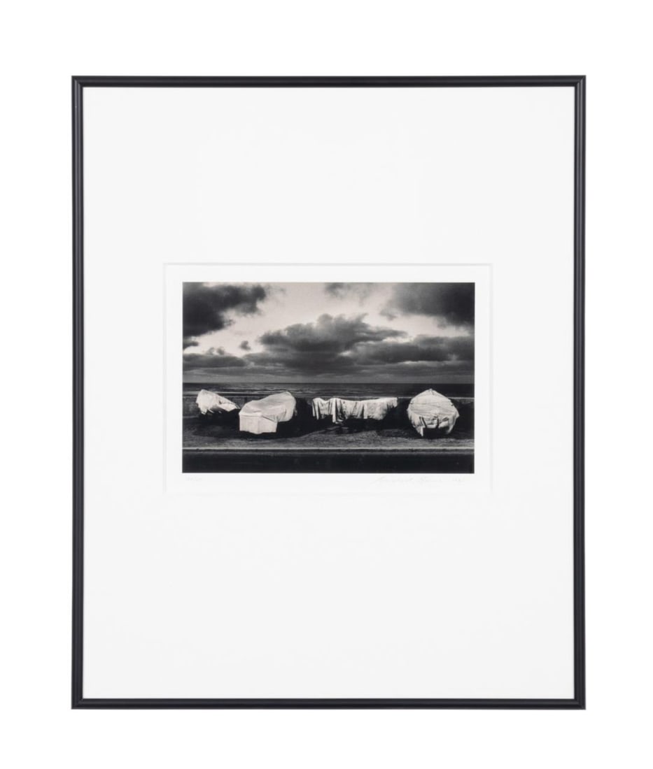 MICHAEL KENNA "DRAPED BOATS" GELATIN SILVER PRINT: Michael Kenna (American / English b. 1953) 'Draped Boats', Whitby Yorkshire England, negative 1986 and printed 1990, gelatin silver print photograph, pencil signed and dated lower right and numbered 3