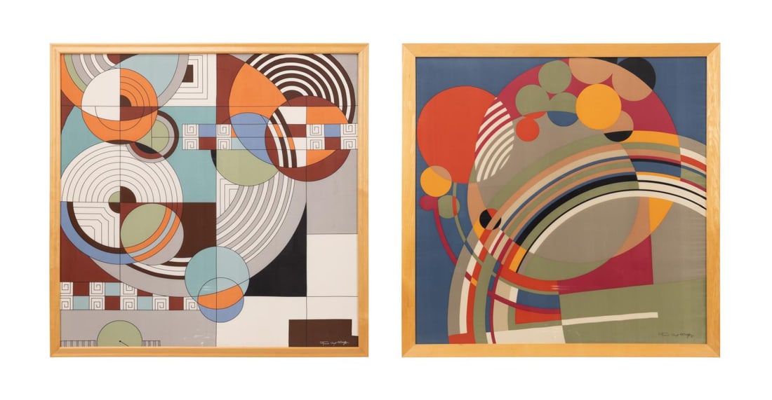 TWO FRAMED FRANK LLOYD WRIGHT GEOMETRIC SCARVES (1 of 9)