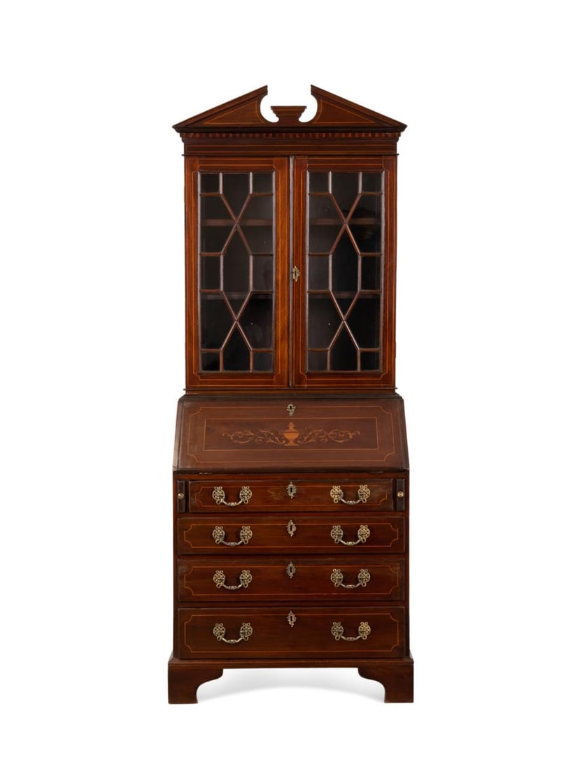 ENGLISH MAHOGANY VENEER SECRETARY DESK (1 of 7)