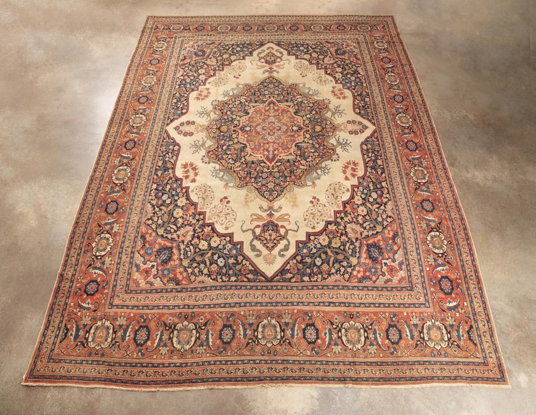 HAND KNOTTED ANTIQUE PERSIAN TABRIZ RUG, 17 x 12 (1 of 8)