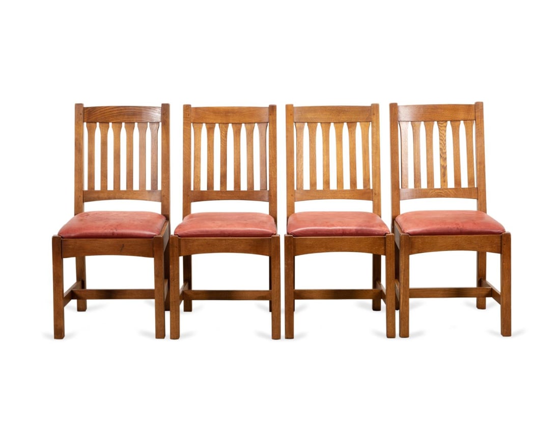 SET FOUR STICKLEY ARTS & CRAFTS OAK SIDE CHAIRS (1 of 4)