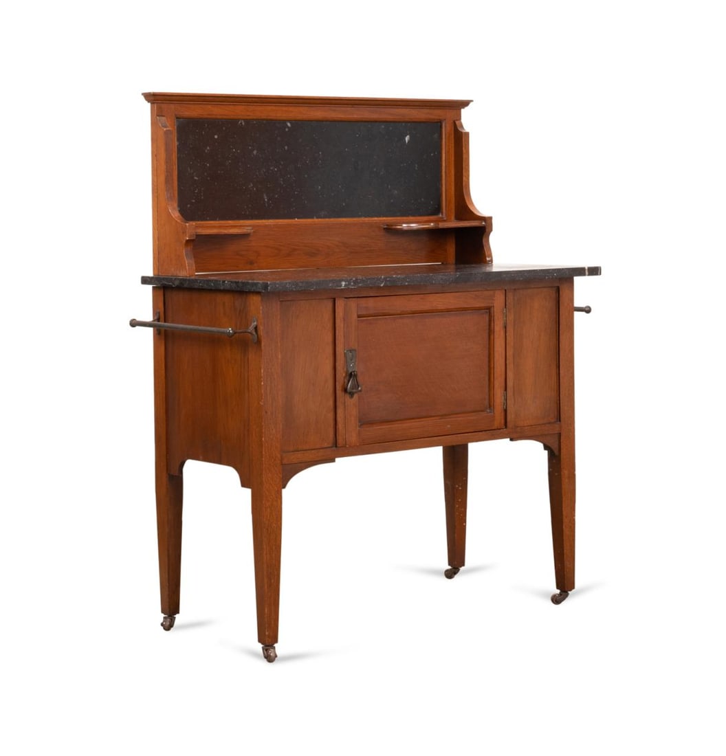 ARTS & CRAFTS MARBLE & WALNUT WASH STAND, C. 1910 (1 of 7)
