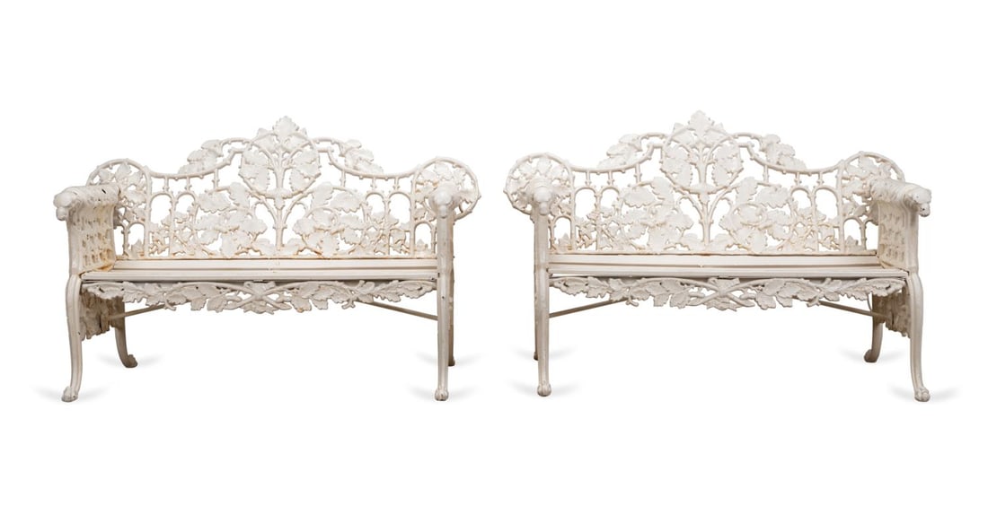 PAIR COALBROOKDALE STYLE IRON GARDEN BENCHES (1 of 6)