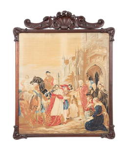 C. 1865, KING HENRY VIII SCENE II NEEDLEWORK: After Robert Thew & Richard Westall 'Shakespeare King Henry VIII: Act IV, Scene II', circa 1865, needlework on mesh canvas depicting a figural scene from the play King Henry VIII, apparently unmarked.