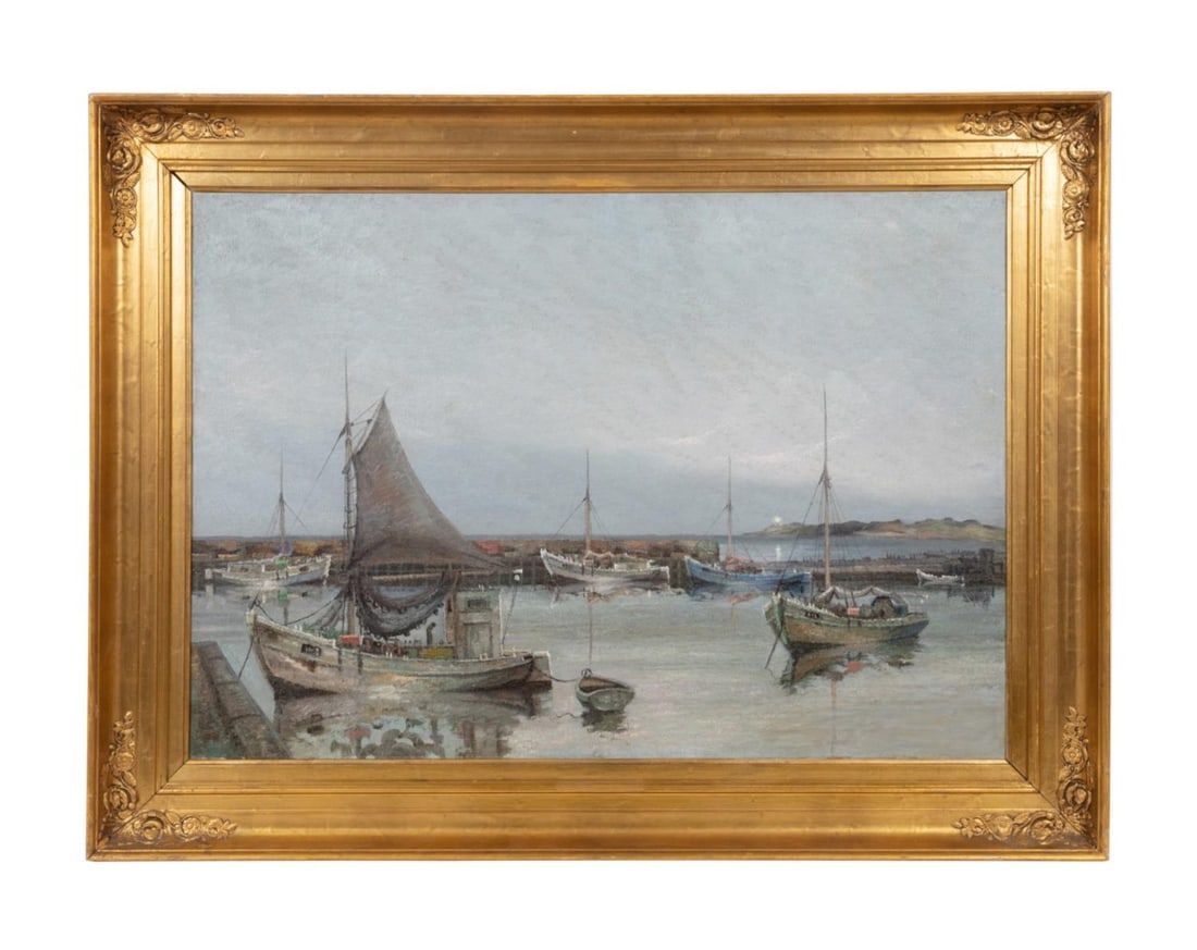 J. CHRISTENSEN 'FRA TAARBAEK HAVEN' OIL ON CANVAS (1 of 6)