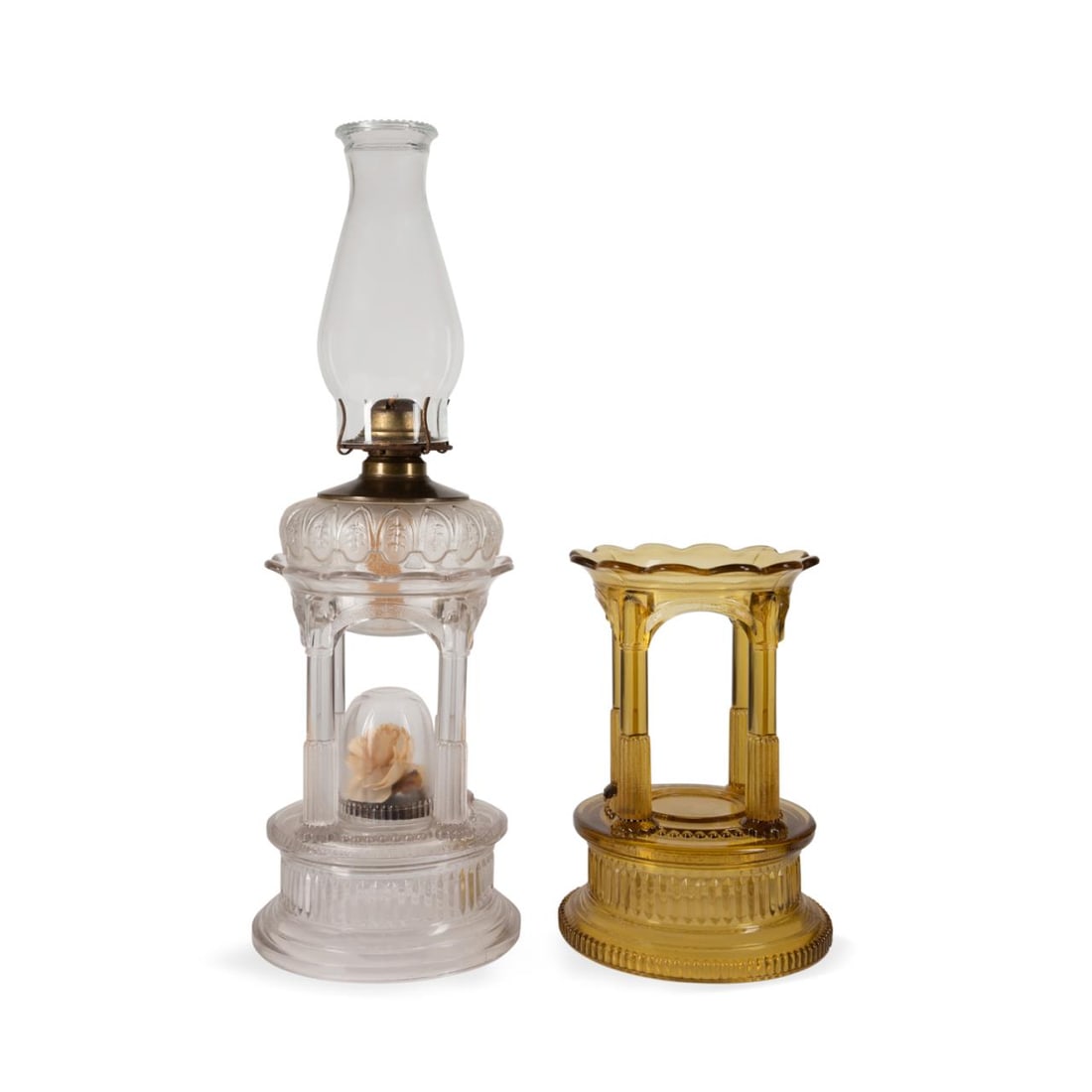TWO PARTIAL ADAM'S & CO TEMPLE KEROSENE LAMPS (1 of 8)