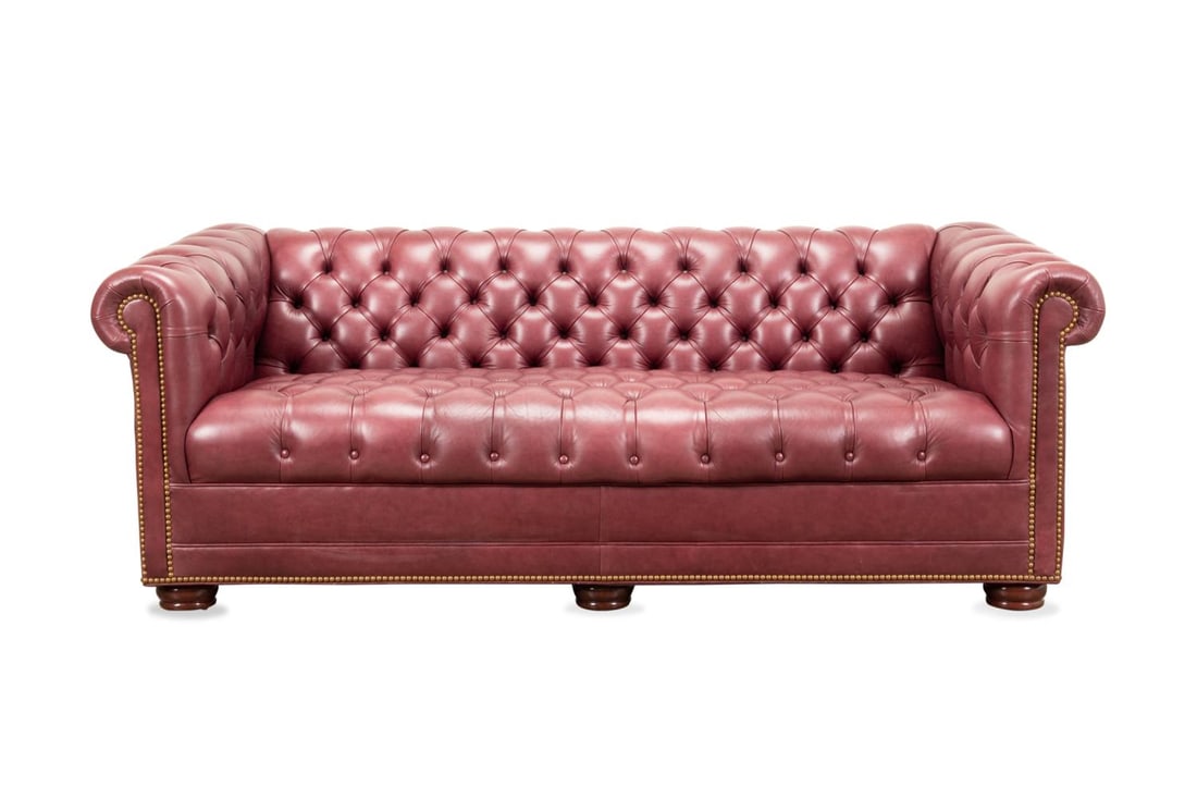 BURGUNDY LEATHER CHESTERFIELD SOFA (1 of 6)