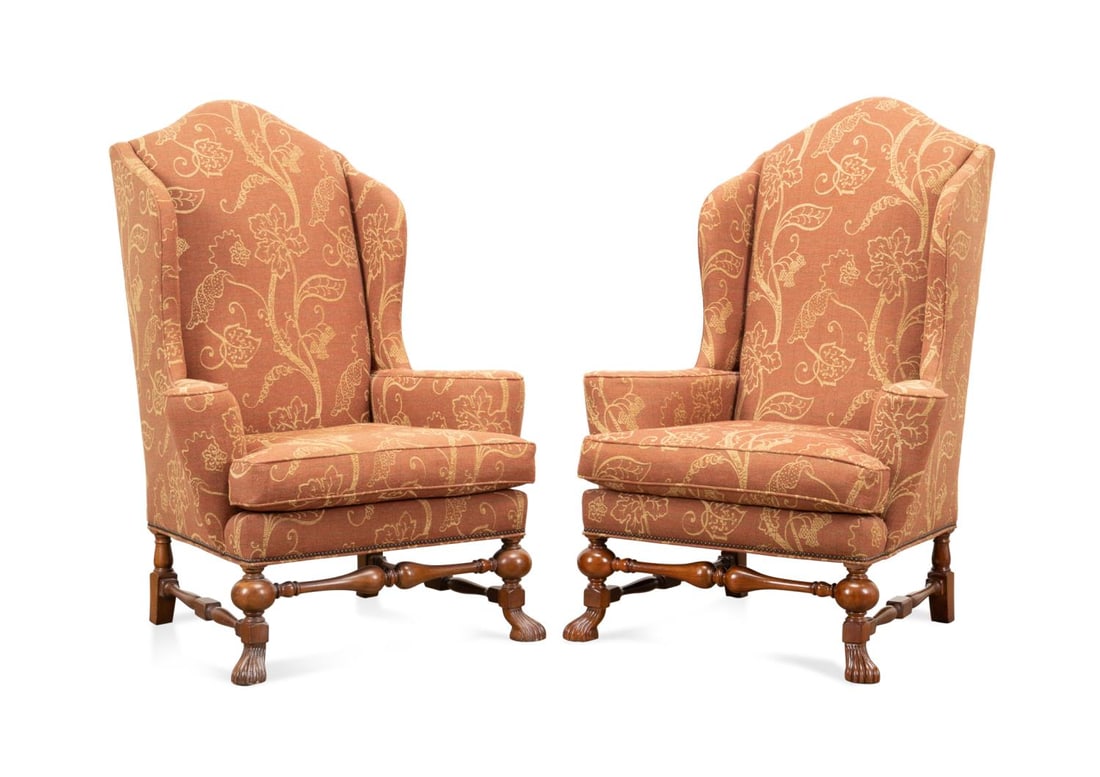 PR BAKER RED & YELLOW UPHOLSTERED WINGBACK CHAIRS (1 of 9)