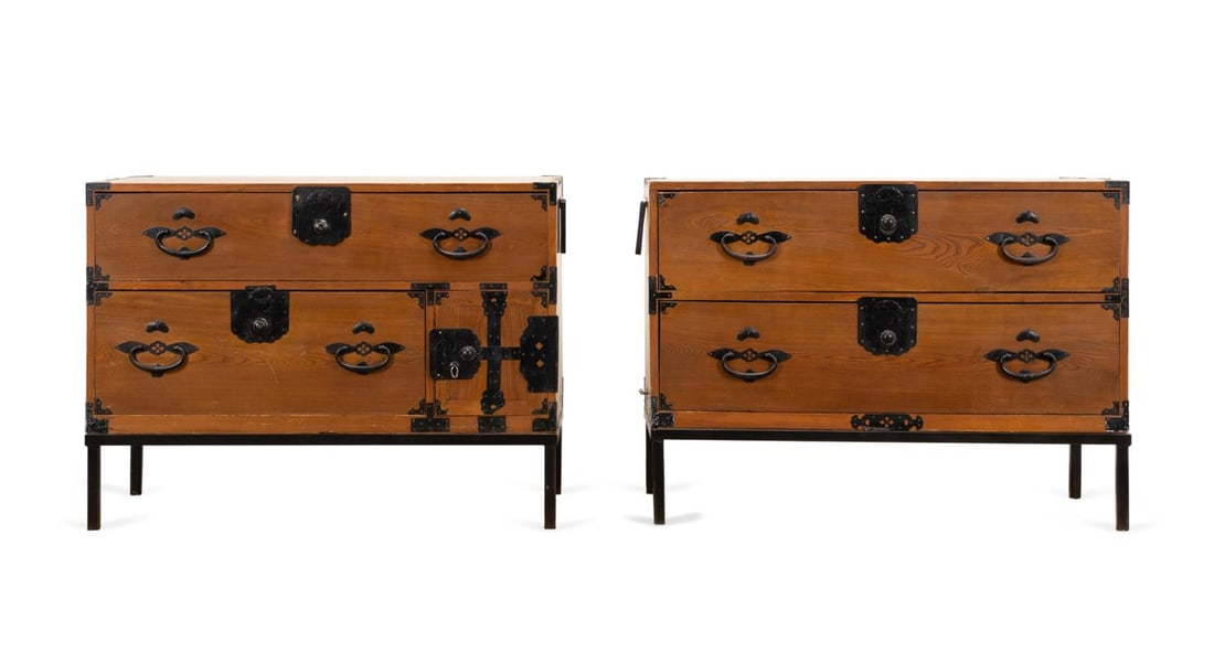 PR ASIAN STYLE IRON MOUNTED TANSU PINE CHESTS (1 of 6)