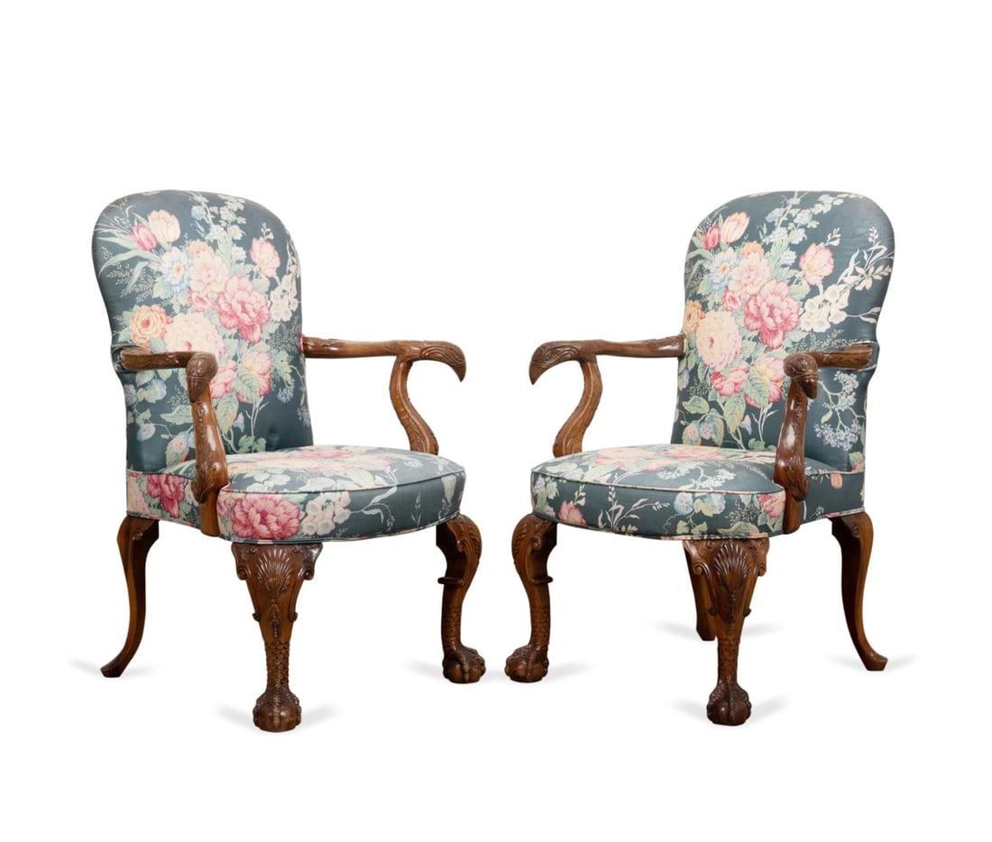 PAIR OF IRISH CHIPPENDALE STYLE MAHOGANY ARMCHAIRS (1 of 7)