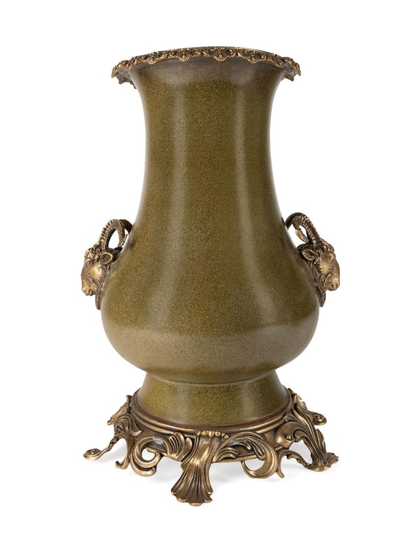 CHINESE TEA DUST VASE W/ BRONZE MOUNTS (1 of 9)