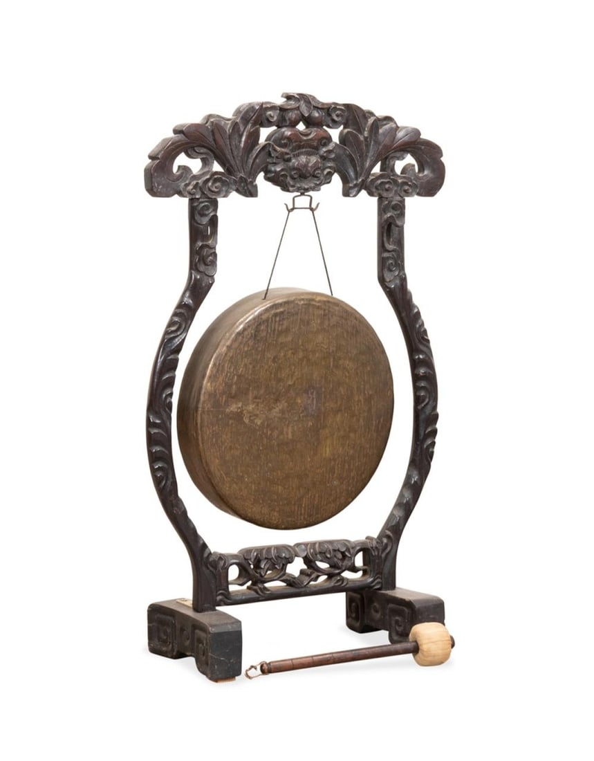 CHINESE TABLETOP FRAMED GONG & MALLET (1 of 7)