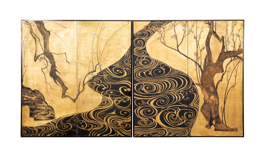 PAIR BYOBU SCREENS AFTER OGATA KORIN, MID 20TH C. (1 of 5)