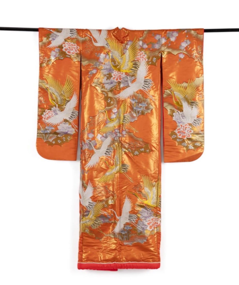 JAPANESE ORANGE EMBROIDERED CEREMONIAL KIMONO (1 of 5)