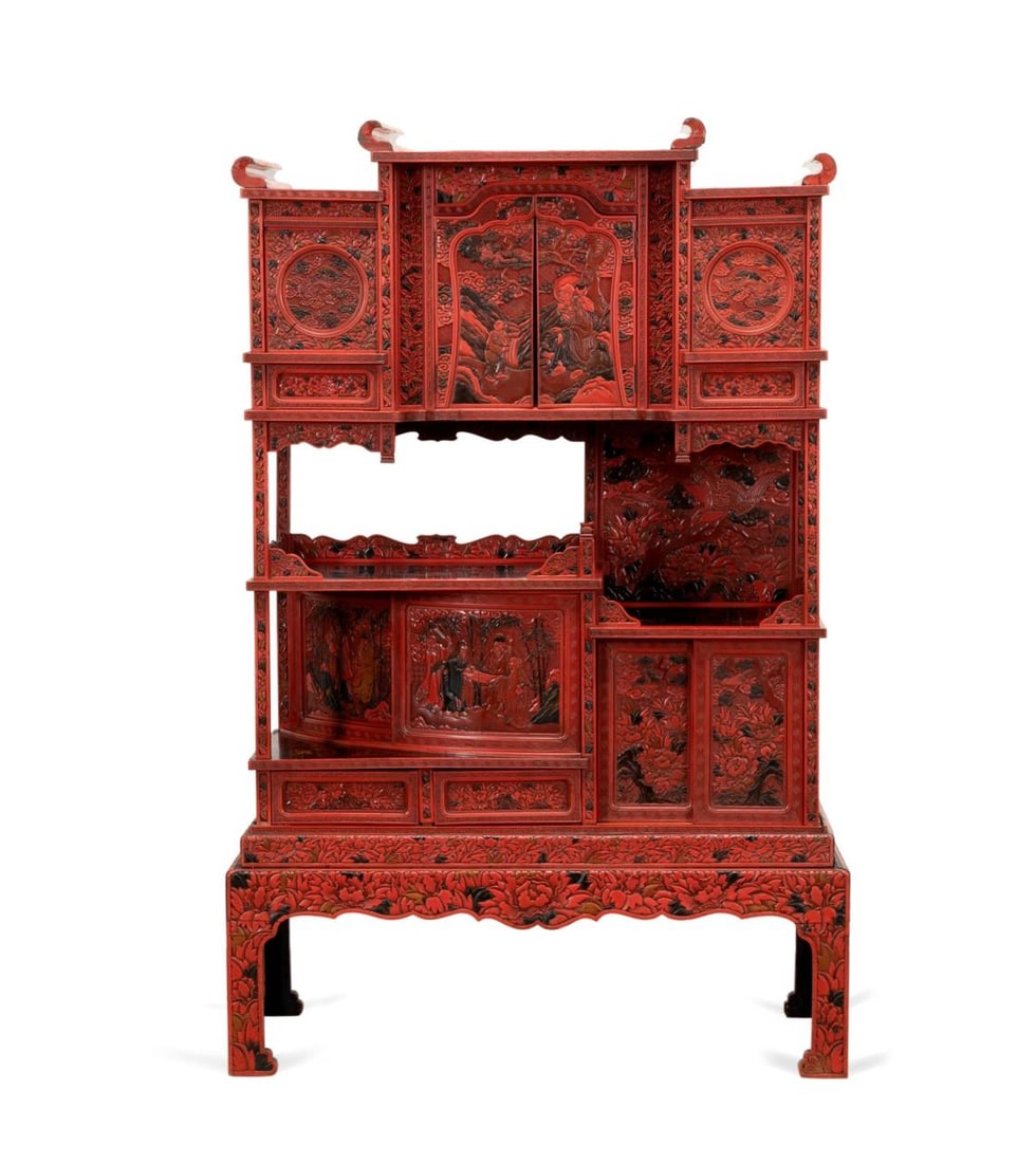 JAPANESE RED LACQUER SHODHANA STYLE CABINET (1 of 9)