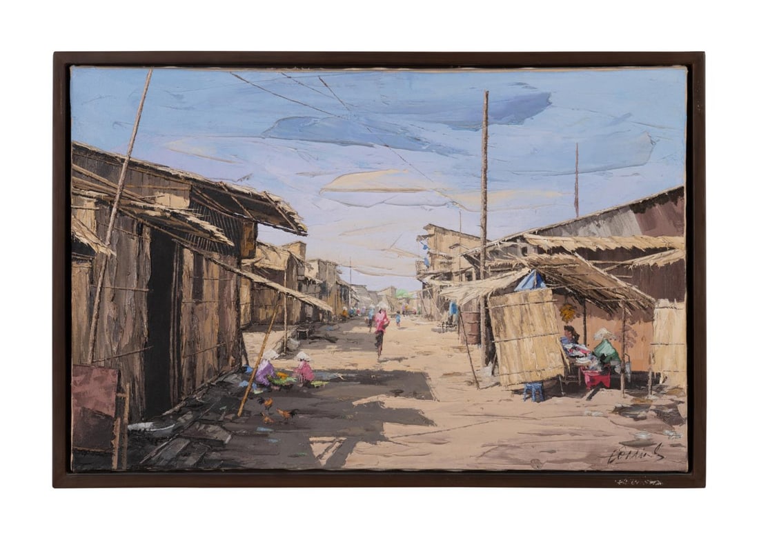 VIETNAMESE SCHOOL VILLAGE MARKET SCENE OIL/C (1 of 5)