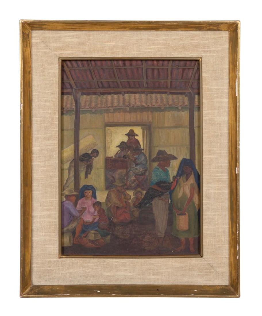 RINA LAZO VILLAGE SCENE 1956 TEMPERA ON BOARD (1 of 5)