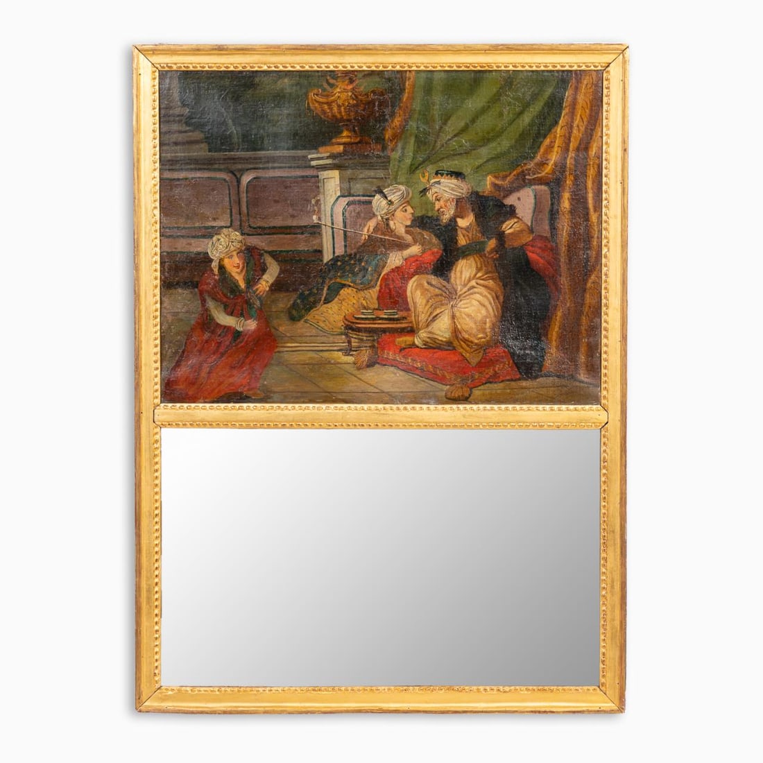 19TH C. GILT TRUMEAU MIRROR WITH ORIENTALIST SCENE (1 of 8)