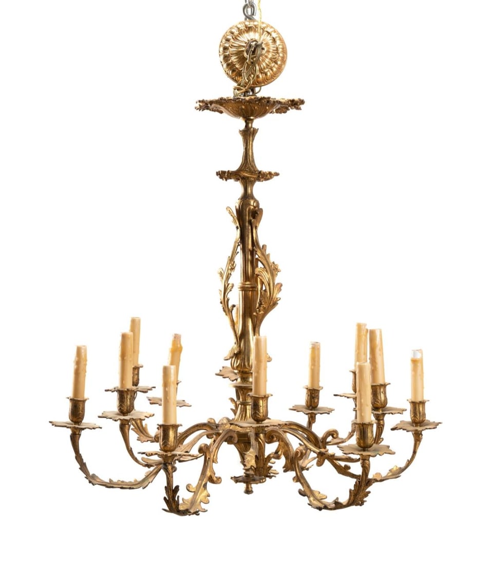 ROCOCO STYLE TWELVE LIGHT GILT BRONZE CHANDELIER (1 of 7)