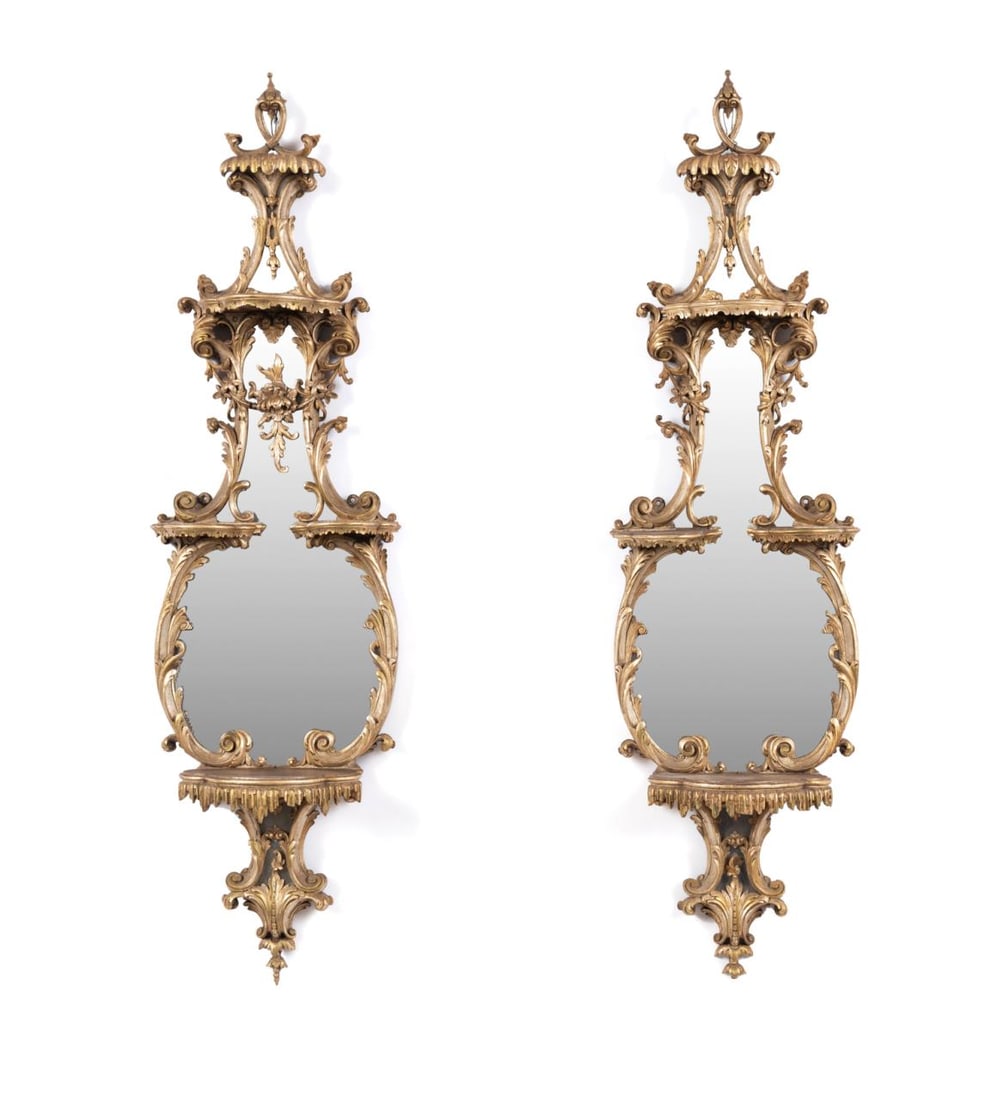 PR ROCOCO STYLE SILVER GILT MIRRORED WALL SHELVES (1 of 3)