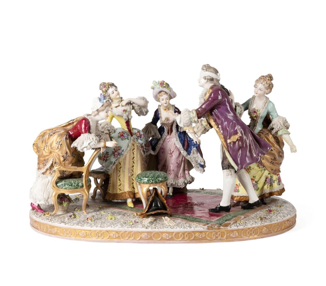 LARGE DRESDEN STYLE FIGURAL CRINOLINE GROUPING (1 of 9)