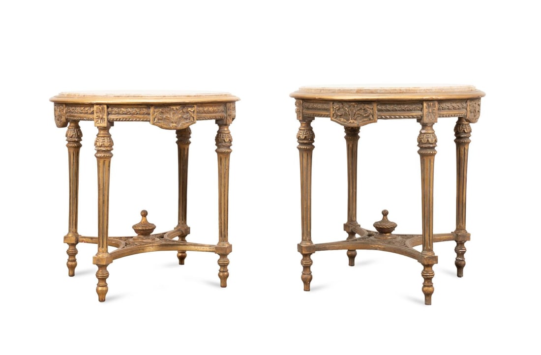 PR LOUIS XVI STYLE MARBLE TOP ROUND SIDE TABLES (1 of 5)