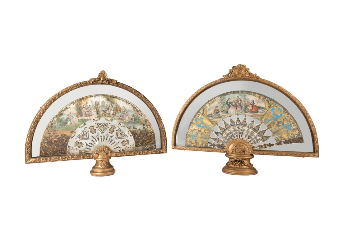 TWO FRENCH STYLE PAPER & MOP FANS IN TABLE FRAMES (1 of 13)