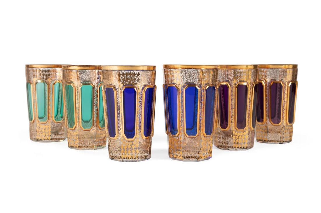 SIX MOSER GILT & COLORED CRYSTAL JUICE GLASSES (1 of 6)