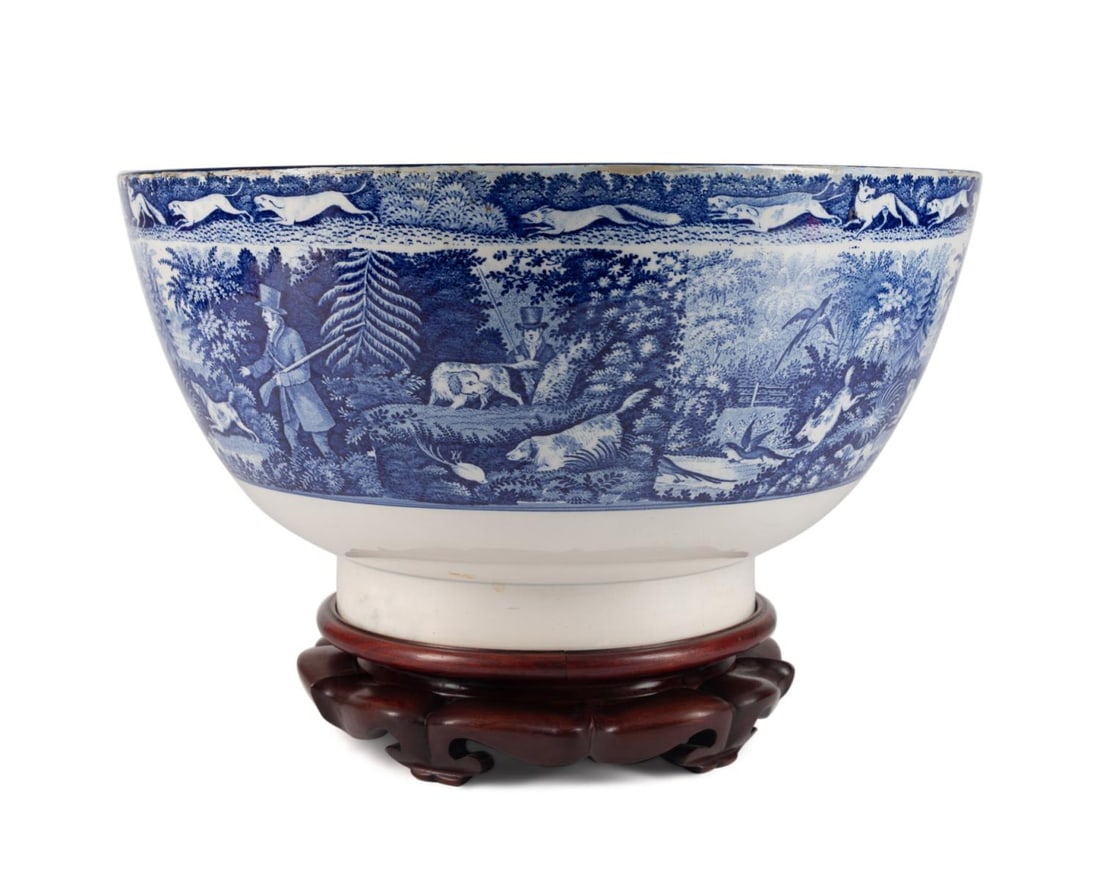LARGE RORSTRAND TRANSFERWARE PUNCHBOWL, E. 19TH C (1 of 9)